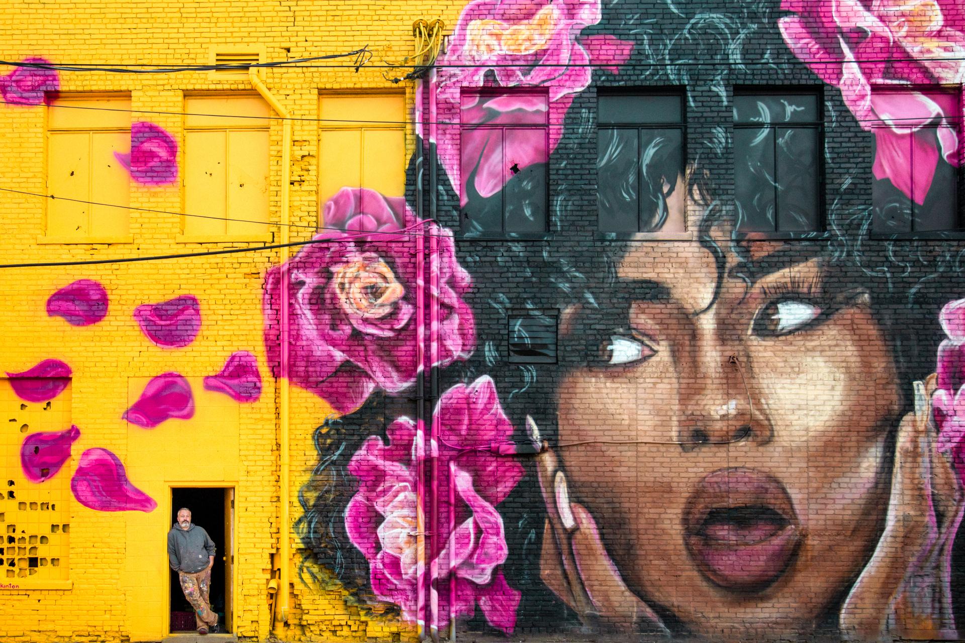 Southwest Michigan mural of black woman with roses