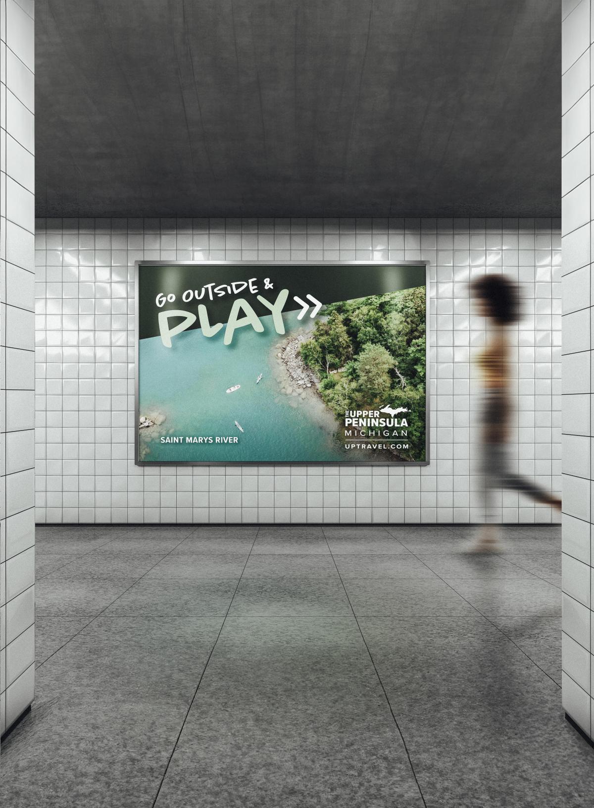 City billboard of St. Marys' River in a train station