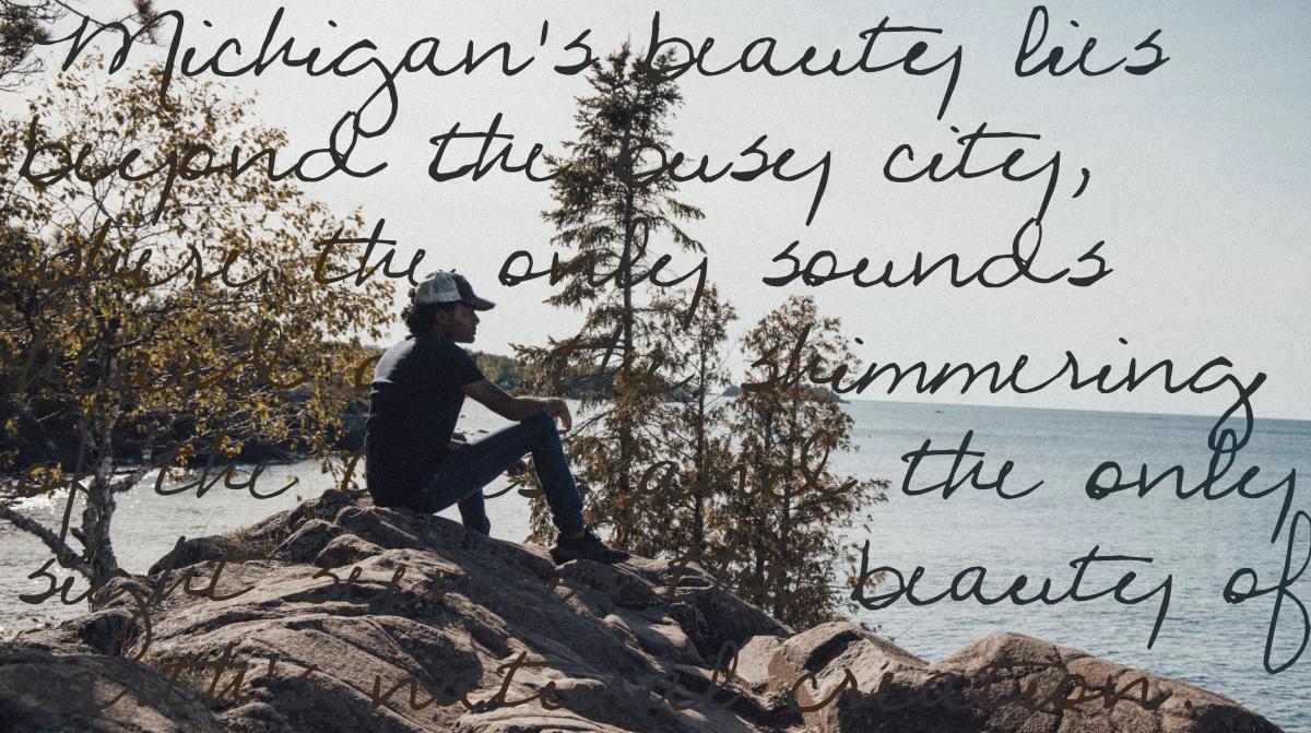 overlooking Lake Superior on rocky shoreline of Keweenaw Peninsula