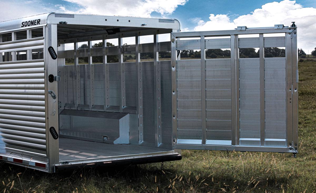 the back door of a Sooner Trailer open so you can see what