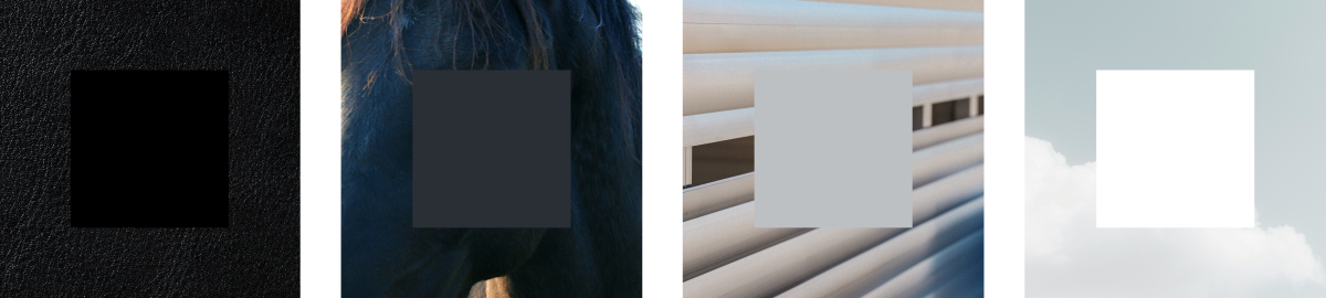 Color palette of black, charcoal, grey and white, displayed on textured images of the same color